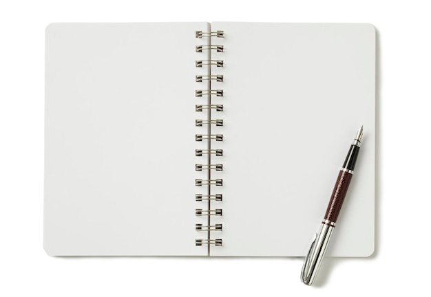 Open spiral notepad with a pen at the left ready to write.