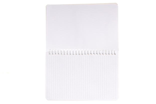 Open spring notepad isolated on white background