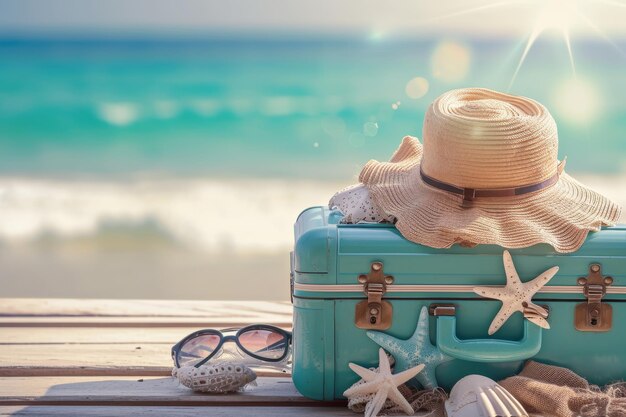 An open suitcase with things on vacation The concept of travel time