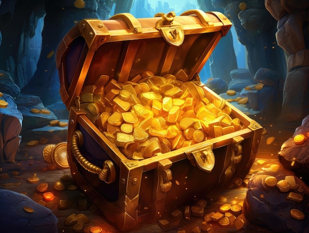 Open treasure chest filled with gold coins. Open treasure chest filled with  gold coins. Generative Ai 22588599 Stock Photo at Vecteezy