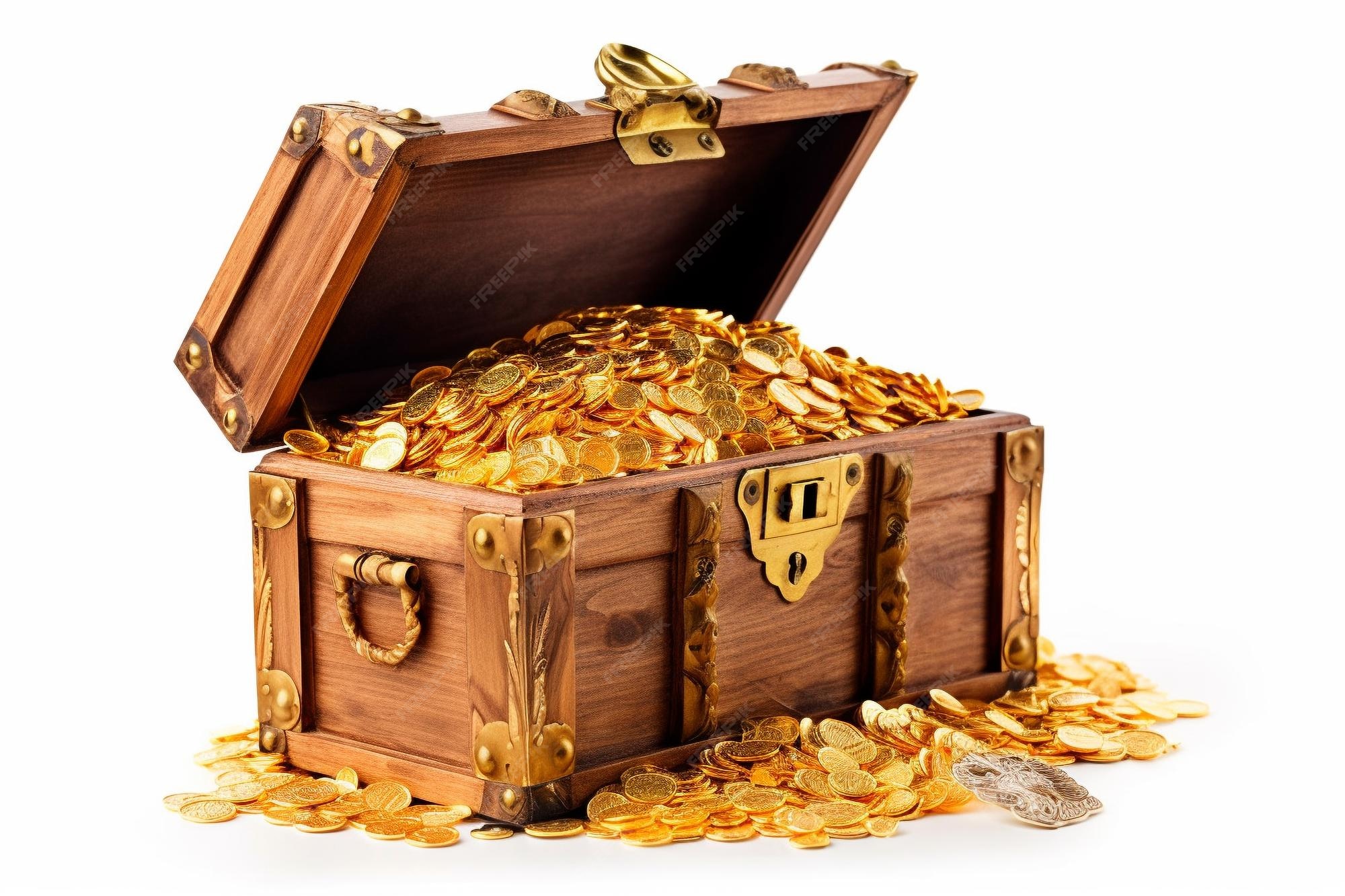 Open treasure chest filled with golden coins, gold - Stock Illustration  [61303996] - PIXTA