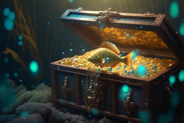 Open treasure chest underwater