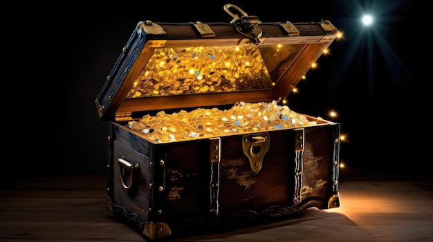 Open treasure chest with shinny gold Generative Ai