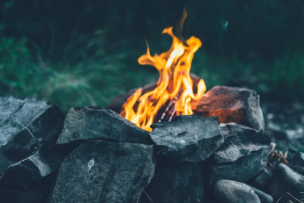 Open vuur, vlammen, verbranding van brandhout
