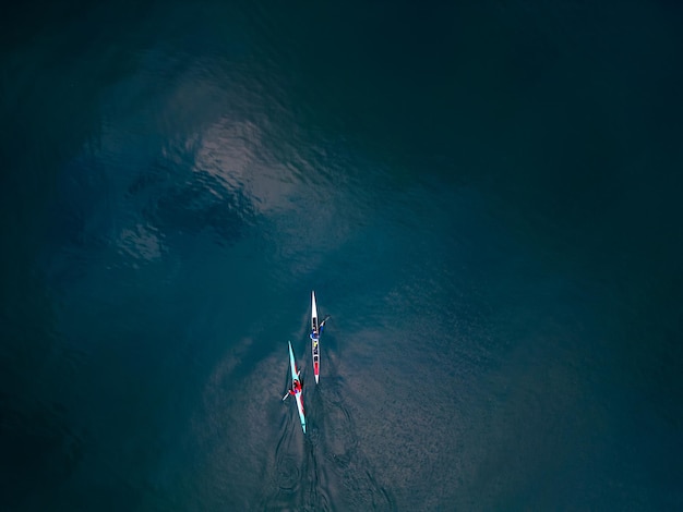 Open water sport kayak and canoe aerial view