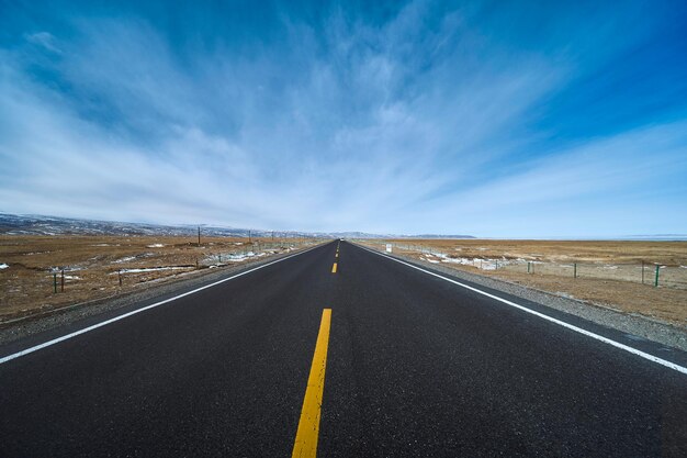 Foto open weg met graslandschap