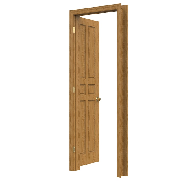 Open wood isolated door closed wooden 3d illustration rendering