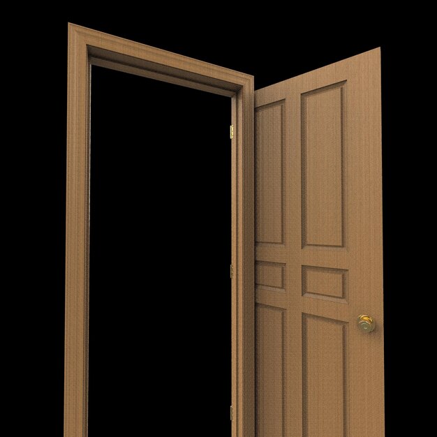 Open wood isolated door closed wooden 3d illustration rendering