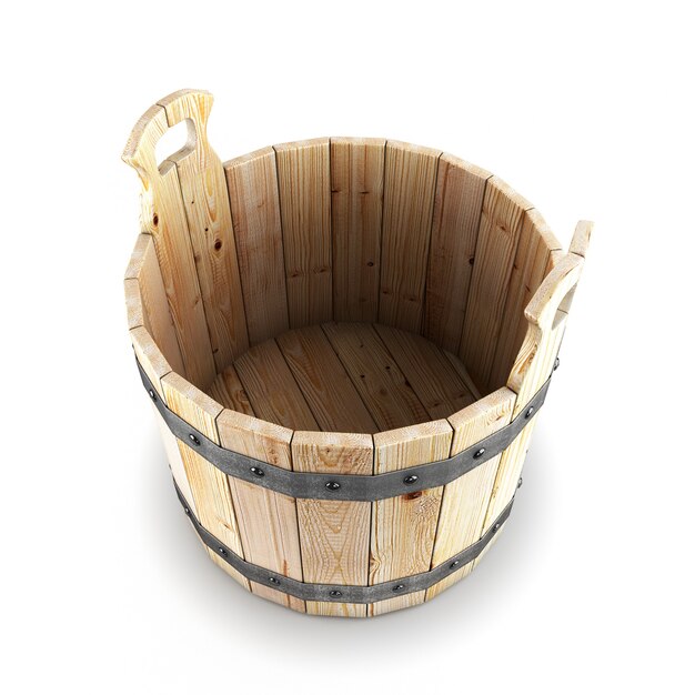 Open wooden bucket isolated 3d render image