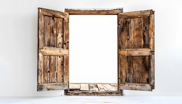 Foto porta di legno aperta su sfondo bianco