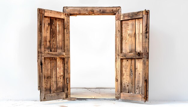 Photo open wooden door on white background