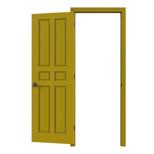 open yellow isolated door closed 3d illustration rendering