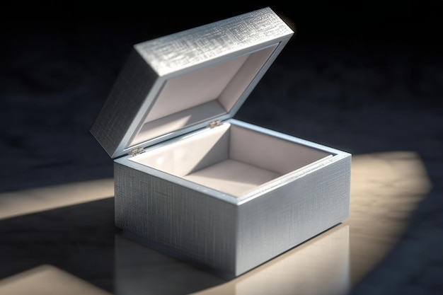 Open zilveren lege juwelendoos mockup sjabloon voor bijouterie verkoop advertentie AI Generative