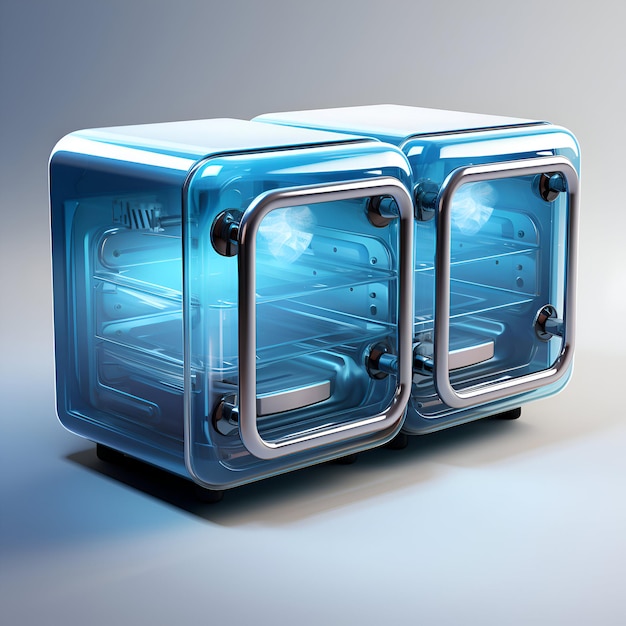 Opened blue safe on a gray background 3d rendering