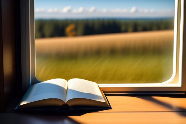 Opened book at the window sill