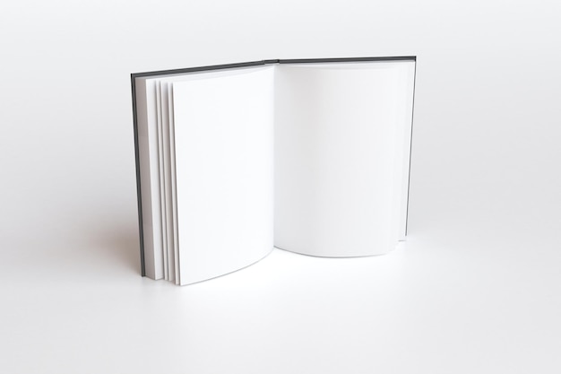 Opened book with blank white pages mock up 3D render