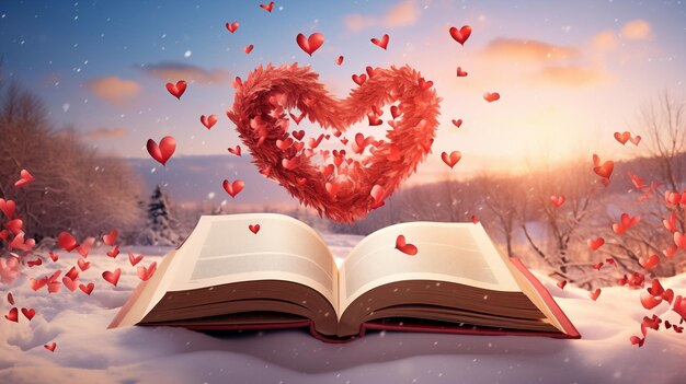 Opened book with red hearts