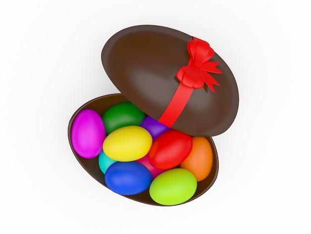 Opened chocolate Easter egg filled with colorful sweets