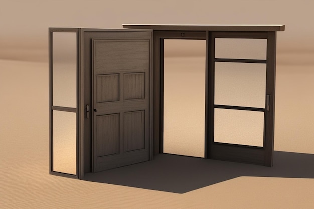 Opened door on desert Unknown and start up concept This is a 3d illustration