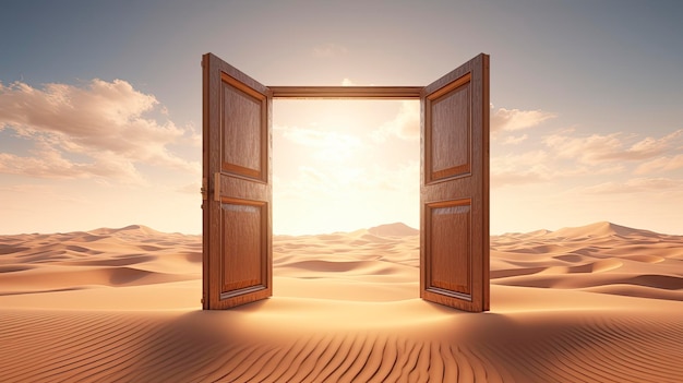 The opened door on the desert Unknown and start up concept