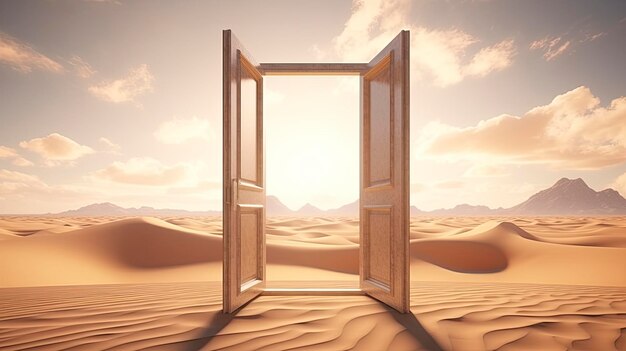 The opened door on the desert unknown and start up concept