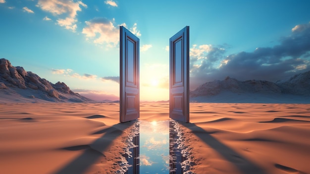 砂漠の開いたドア未知とスタートアップのコンセプト