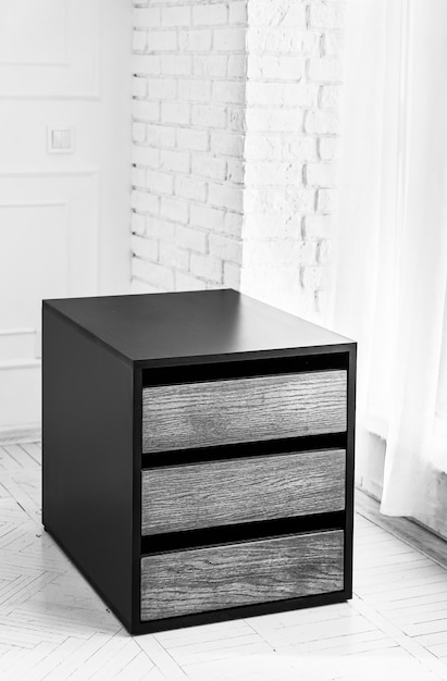 Opened drawer cabinet furniture wooden table at workplace