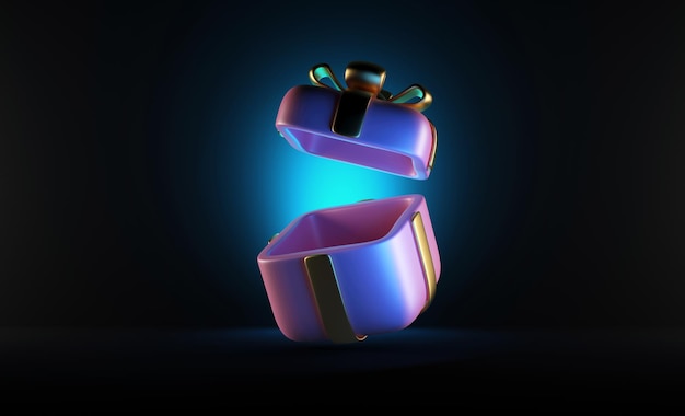 Opened empty Gift Box on studio background with lights