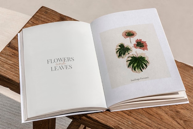 opened floral magazine pages on a table