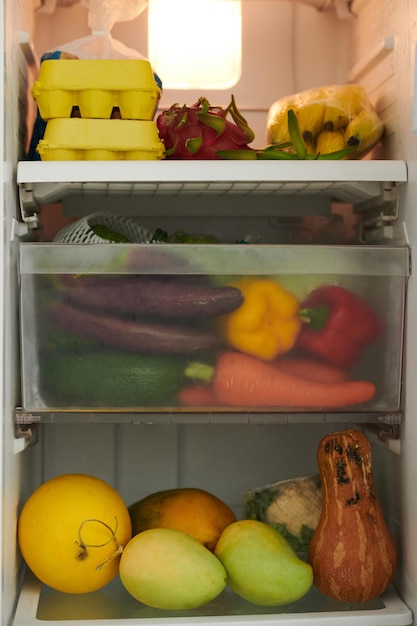 Opened Fridge with Groceries