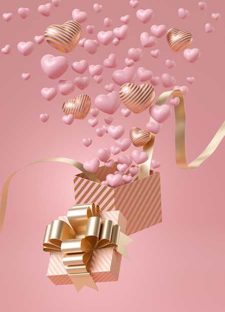 Opened gift box with pink and gold stripes