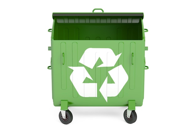 opened green garbage container 3D rendering