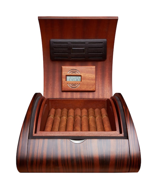 Opened humidor with cigars