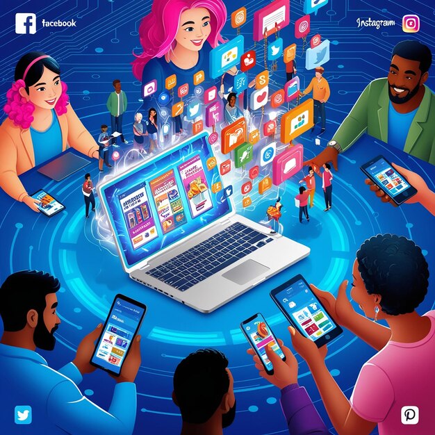 opened laptop with application icons communication and interaction concept with technical device and app buttons mobile equipment computer display multimedia tablet with program software