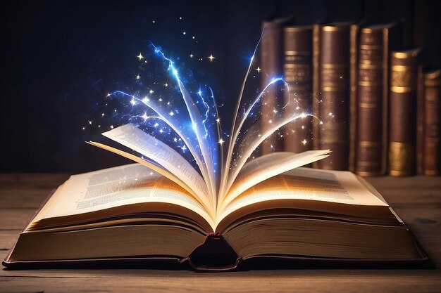 Foto libro magico aperto con luce magica educazione