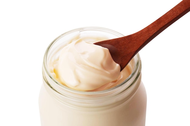 opened mayonnaise jar and spoon