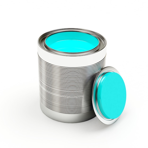 Opened metal can of turquoise paint