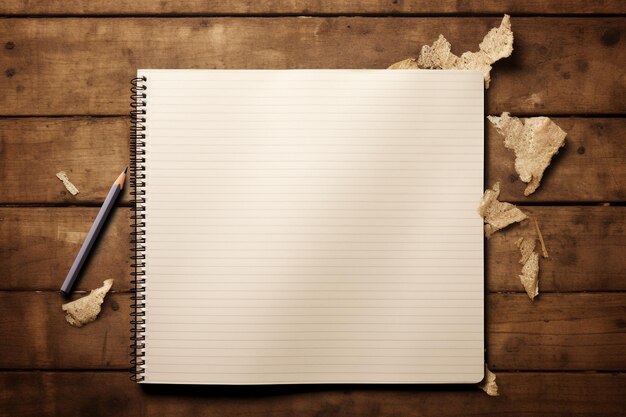 Foto un quaderno aperto con pagine vuote giace sul tavolo con la penna accanto alla tastiera