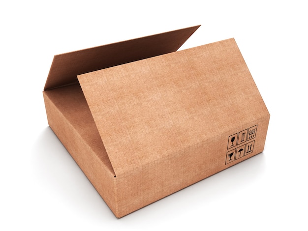 Opened rectangular carboard box isolated