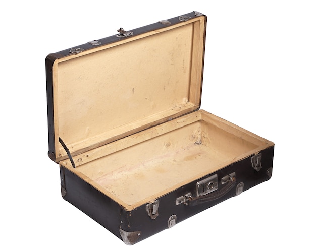 Photo opened retro suitcase isolated on a white background