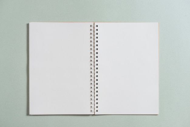 Photo opened spiral blank book on colored background