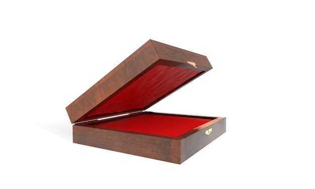 Opened square wooden box mockup casket packaging 3d rendering