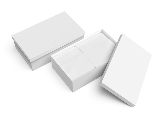 Photo opened white boxes 3d render illustration packaging mockup