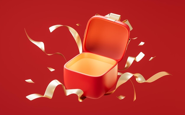 Opening gift box with cartoon style 3d rendering