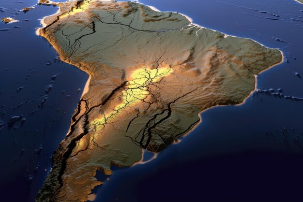 写真 地球の地殻に新たな亀裂が開く ドローン生成aiから見た上面図