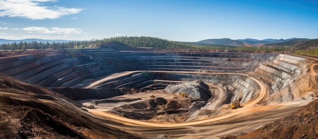 Photo an openpit mine surrounded by trees and soil on a hillside