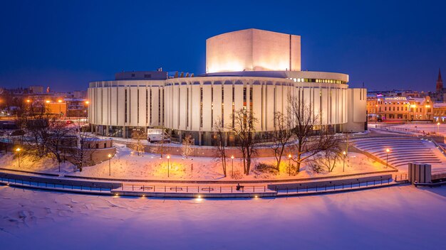 Opera in bydgoszcz at dusk in winter architecture in poland