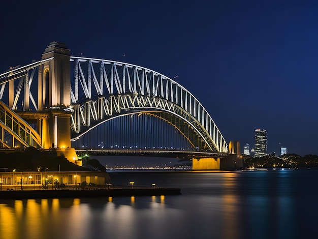 Opera house and harbour bridge at night Ai generated