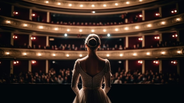 Foto il cantante lirico guarda il pubblico durante un'esibizione ia generativa