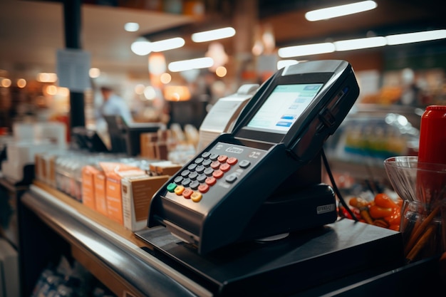 Operational POS terminal in the shop poised for efficient transaction processing